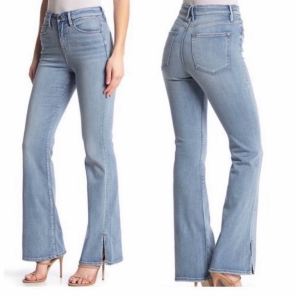 Good American Good Flare High Rise Split Hem Jeans Light Wash Size 26